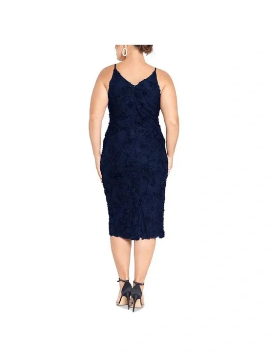 Xscape Navy Floral Lace V-Neck Midi Dress - Picture 3 of 6